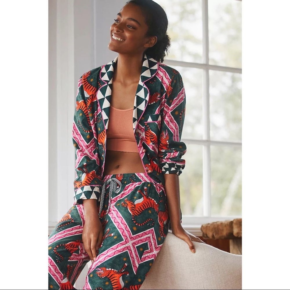 ANTHROPOLOGIE Corinne Lent Tigress Flannel Pajama Top Lounge Button Front M NWT - Picture 9 of 9